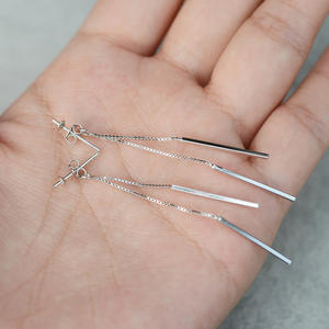 Boucles d'oreilles longues en argent S925 pour femmes, simples, religieuses et tendance, bijoux en perles, accessoires de bricolage avec support vide 3920 - Product Image 2