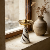 Brûleur d'encens en marbre naturel multi-usages, brûleur de Bakhoor pour cônes, bâtonnets, sauge, brûleur Mubkhar pour la décoration de la maison, le yoga
