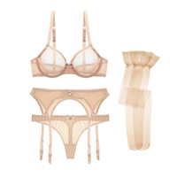 Ensemble de lingerie en dentelle transparente ultra-fine Varsbaby pour femmes grandes tailles, 4 pièces