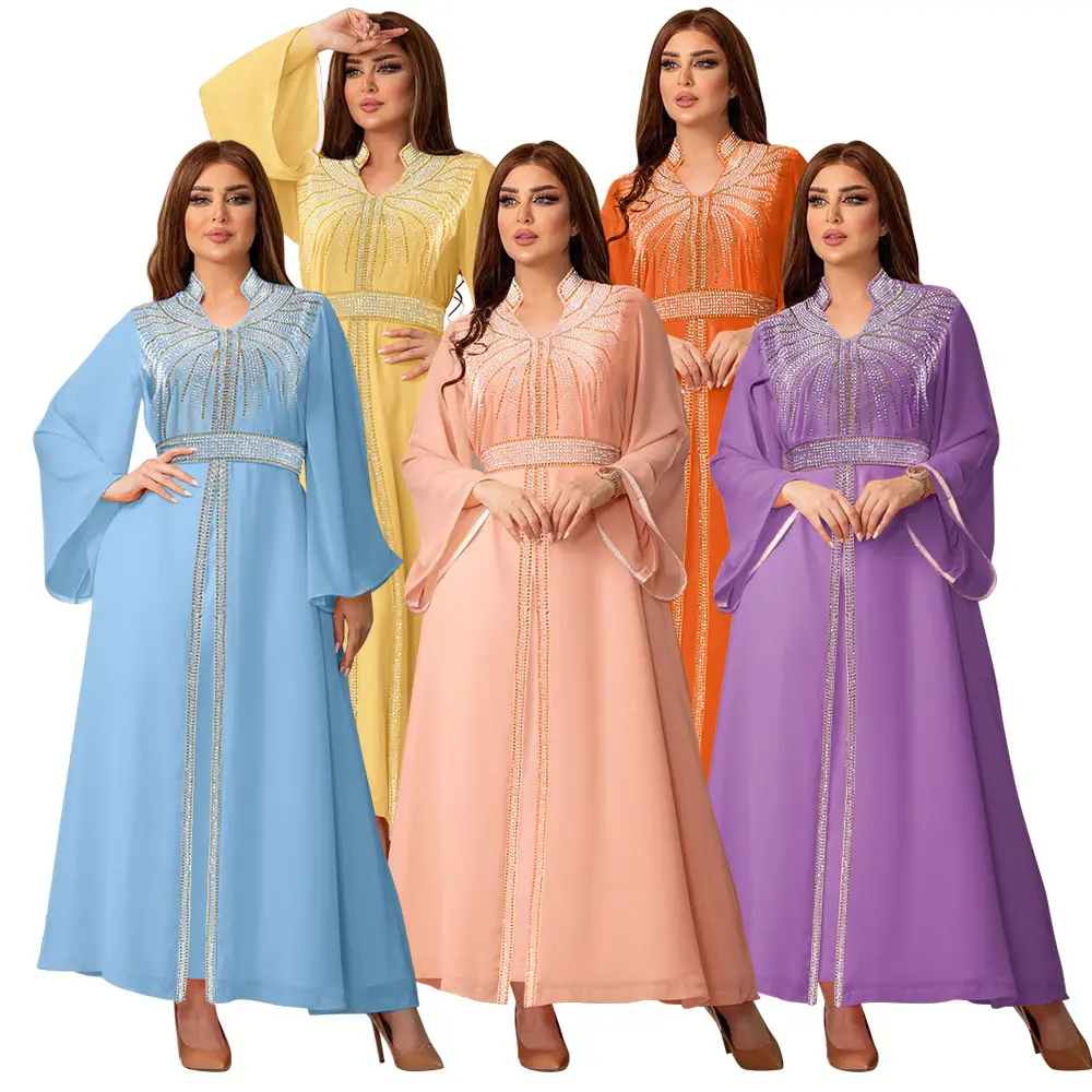 Moda sıcak matkap şifon elbise kemer suudi arabistan Dubai Kaftan elbise kadınlar için