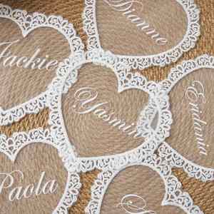 Custom Heart-Shaped Polyester Lace Thermal Transfer Printed <b>Wedding</b> Place <b>Cards</b> Personalized Reusable <b>Name</b> <b>Cards</b> Romantic Table - Product Image 4