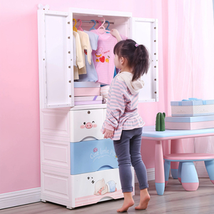Armario de Almacenamiento Infantil de Doble Puerta, Organizador de <span class=keywords><strong>Ropa</strong></span> <span class=keywords><strong>para</strong></span> Dormitorio, Armario de Plástico <span class=keywords><strong>para</strong></span> Bebés, Cajonera de Plástico - Product Image 2