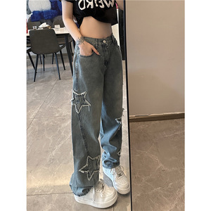 Pantaloni Larghi Vintage Y2K per Donna, Stile Coreano Streetwear, Jeans a Gamba Larga con Stampa a Stelle, Abbigliamento Hip Hop Grunge - Product Image 4