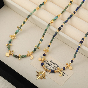 Moda moda Luna estrella colgante geométrico hecho a mano latón con cuentas turquesa piedra preciosa fiesta gargantilla Collar para mujer - Product Image 3