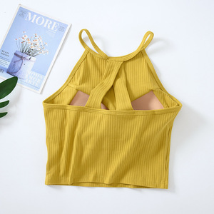 2023 été Offre Spéciale femmes <span class=keywords><strong>coton</strong></span> sans couture court mince sangle sport culture <span class=keywords><strong>gilet</strong></span> haut avec soutien-gorge sans fil - Product Image 4