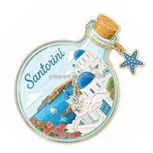 Aimant de réfrigérateur en métal personnalisé en usine, motif dôme bleu du moulin à vent de Santorin, souvenir de voyage de la <span class=keywords><strong>mer</strong></span> <span class=keywords><strong>Égée</strong></span>, cadeaux touristiques de Grèce - Product Image 2
