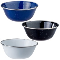 Sets de Camping en émail à points blancs en marbre, tasse en émail de pique-nique 8cm bol 15cm plat 24cm théière 2,4 l seau 3l cuillère