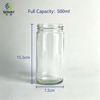 Botol Kaca Silinder Tinggi Transparan 450ml, Wadah Kaca Food-Grade untuk Sirup, Acar, Penggunaan Rumah Tangga dan Pabrik