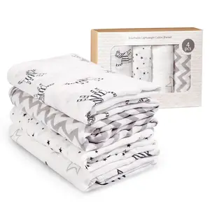 新生男孩和女孩定制平纹细布襁褓毯 | 70% 竹30% 棉接收毯襁褓包与礼品盒