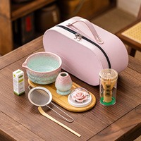 Ensemble cadeau de bol à matcha en cristal de luxe avec étui de transport en cuir, parfum et diffuseur d'arômes en céramique