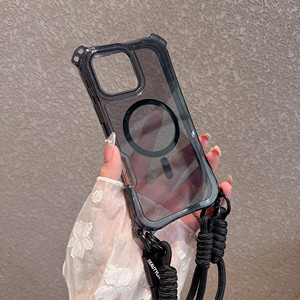 Corde suspendue charge sans fil étui de téléphone antichoc pour iPhone 13 14 15 16 17 Pro Max lanière dragonne magnétique couverture transparente - Product Image 6