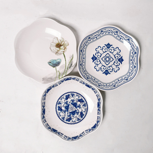 Platos de cena de melamina impresos con logotipo personalizado de fábrica, platos de melamina redondos irregulares para restaurante, juego de 10 pulgadas - Product Image 1