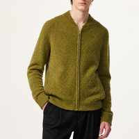Herren Langer Strick-Cardigan Olivgrün Gebürsteter Flauschiger Strick Reißverschluss-Bomberjacke mit Eigenem Logo Cardigan-Pullover Lieferant