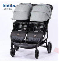 Poussette double pour jumeaux Kidilo, poussette haute avec capote complète, poussette double légère et pliable inclinable