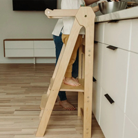 Tour d'apprentissage Montessori moderne en bois massif, marchepied pliable pour enfants, pour une utilisation en extérieur et en cuisine