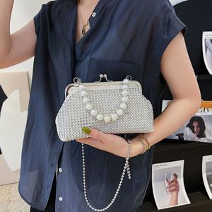Dropshipping Shopify, bolso de hombro de lujo con diamantes de imitación para mujer, bolso de mensajero de cristal, bolso de mano con cadena con cuentas de perlas - Product Image 6