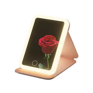 New Design Rechargeable Pink Rectangular LED Folding Makeup Mirror