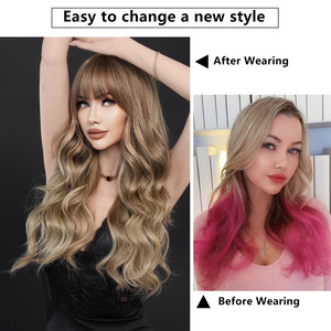 Parrucca da donna alla moda senza pizzo, parrucca da travestimento per donna, parrucca con capelli lunghi ondulati e ricci, parrucca con rete a rosa, parrucca sintetica - Product Image 3