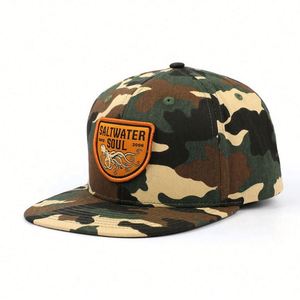 Custom Inner Tape Printed Adult Size 6 Panel Structured Woven Patch Camo Snapback Cap <b>Hats</b> - Product Image 1