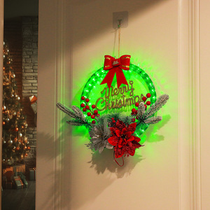 New Christmas luminous wreath, simulated red berries and pine needles, Christmas <b>door</b> hanging decoration, window display - Product Image 2