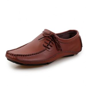 Chaussures basses en cuir pour hommes, à lacets latéraux, dessus en cuir véritable, souples et respirantes, chaussures habillées décontractées pour le bureau - Product Image 3