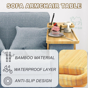 Bambú sofá brazo bandeja mesa doble capa sofá Clip en bandeja mesa para comer bebidas aperitivos - Product Image 3
