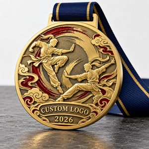 Médailles personnalisées de Taekwondo et de Karaté en métal avec ruban, médailles d'arts martiaux plaquées or découpées en 3D pour événements sportifs - Product Image 1
