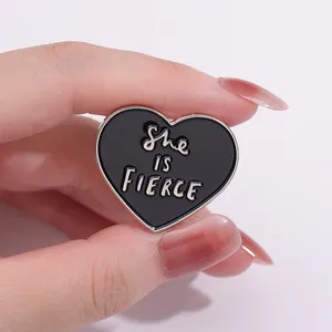 She Is Fierce Enamel Pins Custom Shakespeare Quotes Black Heart Brooches Lapel Badges Feminist Jewelry Gift for Kids Friends