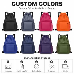 Sac à dos à cordon en Oxford imperméable avec logo personnalisé, poche avant, grande capacité, sac à cordon pour les sports de plein air - Product Image 2