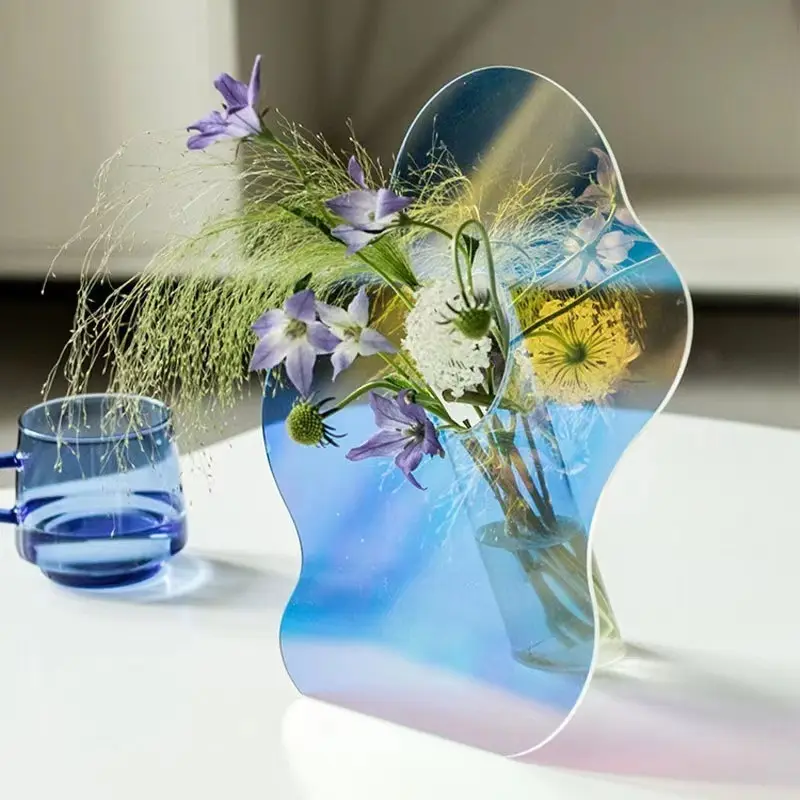 Hochzeit Herzstück Rippled Regenbogen Spiegel Bogenform Irisierende Acryl Blumenvase