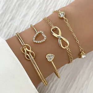 Sindlan 4PCS Set Bracelets for Women Infinity Crystal Jewelry Collections