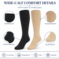 Calcetines de compresión hasta la rodilla para pantorrillas anchas 15-20 mmHg, fáciles de poner, juego de 2 pares, logotipo personalizado, OEM, ODM, venta al por mayor
