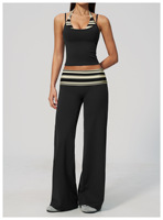 Ensemble de yoga et de fitness personnalisé, débardeur dos nu et pantalon large décontracté, imprimé pois et rayures, contraste de couleurs, pour le sport et le streetwear en extérieur