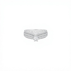 925 Sterling <b>Silver</b> CZ Ring Round Brilliant Cut Pave Setting Classic Style Women's 18K Solid Gold - Product Image 1