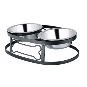 Cuenco cuadrado de acero inoxidable para mascotas, soporte doble con soporte alto - Product Image 1