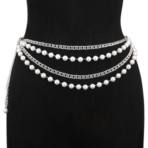 สร้อยคาดเอวสไตล์ยุโรปอเมริกันประดับมุกเทียมสีทองขาวหลายชั้น สร้อยโลหะสำหรับผู้หญิง แฟชั่นเครื่องประดับสำหรับงานปาร์ตี้ - Product Image 2