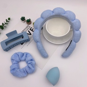 Famous Square Claw Cloud Headband Set, Macaron Color Elastic <strong>Scrunchie</strong> &amp; Makeup Sponge, Trendy Makeup &amp; Hair Styling Kit - Product Image 5