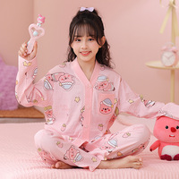 Nuevo Cárdigan para niños, conjunto de pijamas de primavera para niñas, ropa de dormir con solapa de dibujos animados bonitos, Pijamas de solapa suaves y cómodos para niños de otoño, dos piezas
