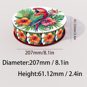 Kit de boîte à bijoux ronde en bois à peindre au diamant 5D DIY, motif <span class=keywords><strong>perroquet</strong></span> et fleurs, organisateur de rangement - Product Image 2