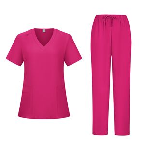 Women <b>Scrub</b> Top V-Neck Short Sleeve Pink Moisture Wicking Knitted Hospital Uniform - Product Image 3