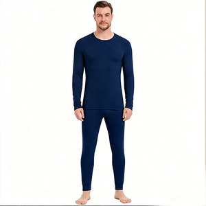 <b>Men's</b> Bamboo Fiber Cotton <b>Thermal</b> <b>Underwear</b> Set Custom Long Sleeve Top And Bottom sleepwear Solid Color Wholesale Factory - Product Image 2
