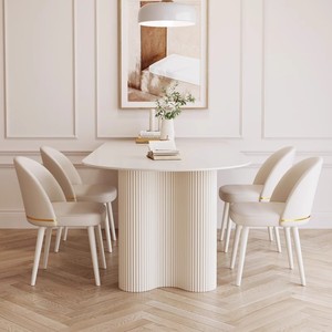 Juego de sillas de <span class=keywords><strong>mesa</strong></span> de comedor de isla <span class=keywords><strong>semicircular</strong></span> de lujo de estilo crema moderno para el hogar, Hotel, apartamento, restaurante, cafetería, diseño Simple - Product Image 3