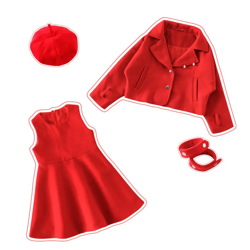 Aliexpress أزياء جديدة الكورية الأحمر الفتيات معطف والأميرة اللباس مجموعة للأطفال ارتداء من الشركة المصنعة في الصين