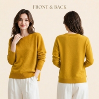 Pull en cachemire et laine de chèvre tricoté pour femme, col rond, avec fentes latérales, personnalisable avec logo OEM HOSYN
