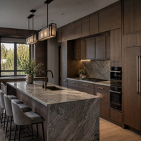 Meubles de cuisine modernes en bois massif, ensemble d'armoires modulaires sur mesure, bois foncé, meubles de cuisine résidentiels