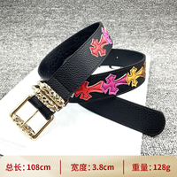 Ceinture Gothique Colorée en Cuir PU avec Broderie Croix, Boucle en Alliage Gravée Vintage, Ceinture Décorative Tendance pour Femme, Style Y2K Streetwear