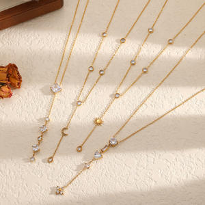 สร้อยคอจี้รูปพระจันทร์ประดับเพชรซิคอนสำหรับผู้หญิง สร้อยสแตนเลสแบบยาว แฟชั่นสร้อยคอเพชรซิคอน - Product Image 1