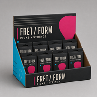 Boîtes de présentation PDQ en carton recyclable écologique avec pelliculage mat pour comptoir, promotion de packs de cordes de guitare et médiators, vente au détail