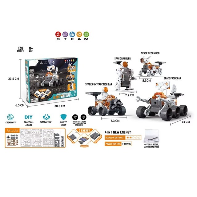 Amazing Educational 4-in-1 Electric Plastic Self-Assembly New Energy Space Explorer Vehicle STEM Toy for Kid Creative Building