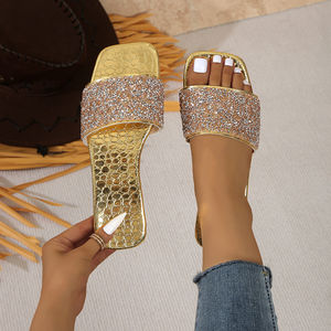 <span class=keywords><strong>Sandalias</strong></span> <span class=keywords><strong>planas</strong></span> de diamantes de imitación para mujer, adorno de punta cuadrada, zapatillas deslizantes en espiga, chanclas para mujer <span class=keywords><strong>con</strong></span> diamantes de imitación - Product Image 6